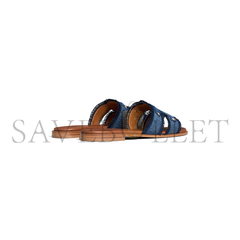 CELINE MARINA FRINGED MULE IN DENIM 362675022C.07BL CELINE MARINA FRINGED MULE IN DENIM 362675022C.07BL